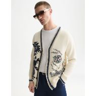 Picture of SCOTCH&SODA MEN'S INTARSIA COTTON-BLEND DROPPED SHOULDER CARDIGAN - EGGNOG 4