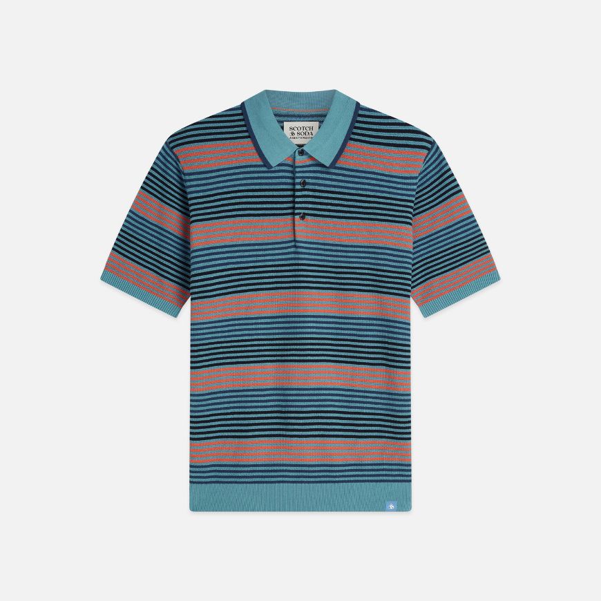 Picture of SCOTCH&SODA MEN'S STRIPED KNITTED REGULAR FIT POLO - ADRIATIC BLUE STRIPE