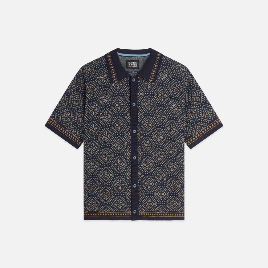Picture of SCOTCH&SODA MEN'S JACQUARD KNITTED SHORT SLEEVED SHIRT - SOFT GEO SKY CAPTAIN