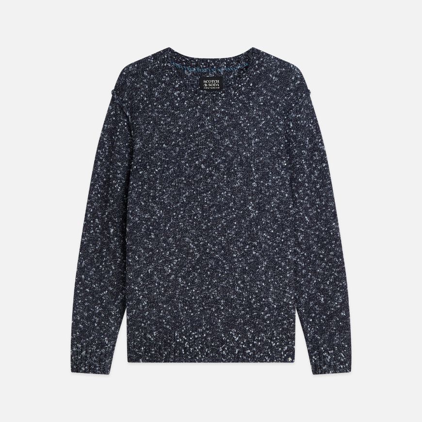 Picture of SCOTCH&SODA MEN'S BOUCLÉ MELANGE WOOL-ALPACA-BLEND REGULAR FIT PULLOVER - SKY CAPTAIN MELANGE
