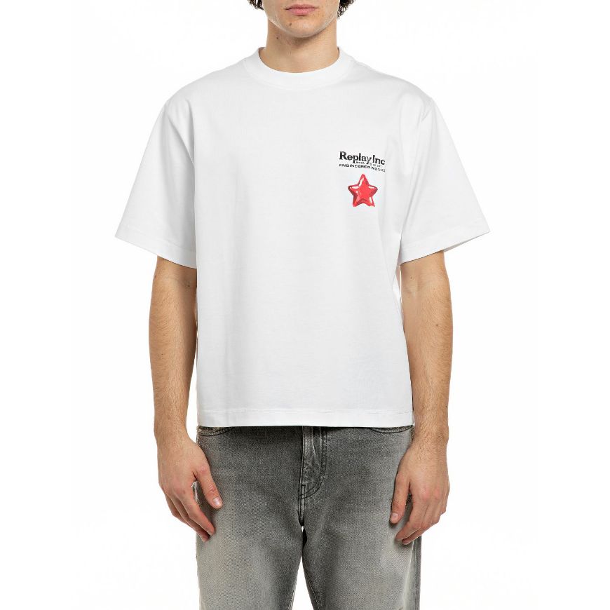 Снимка на REPLAY INC. БЛУЗА SHORT-SLEEVED COTTON T-SHIRT WITH STAR OPTICAL WHITE