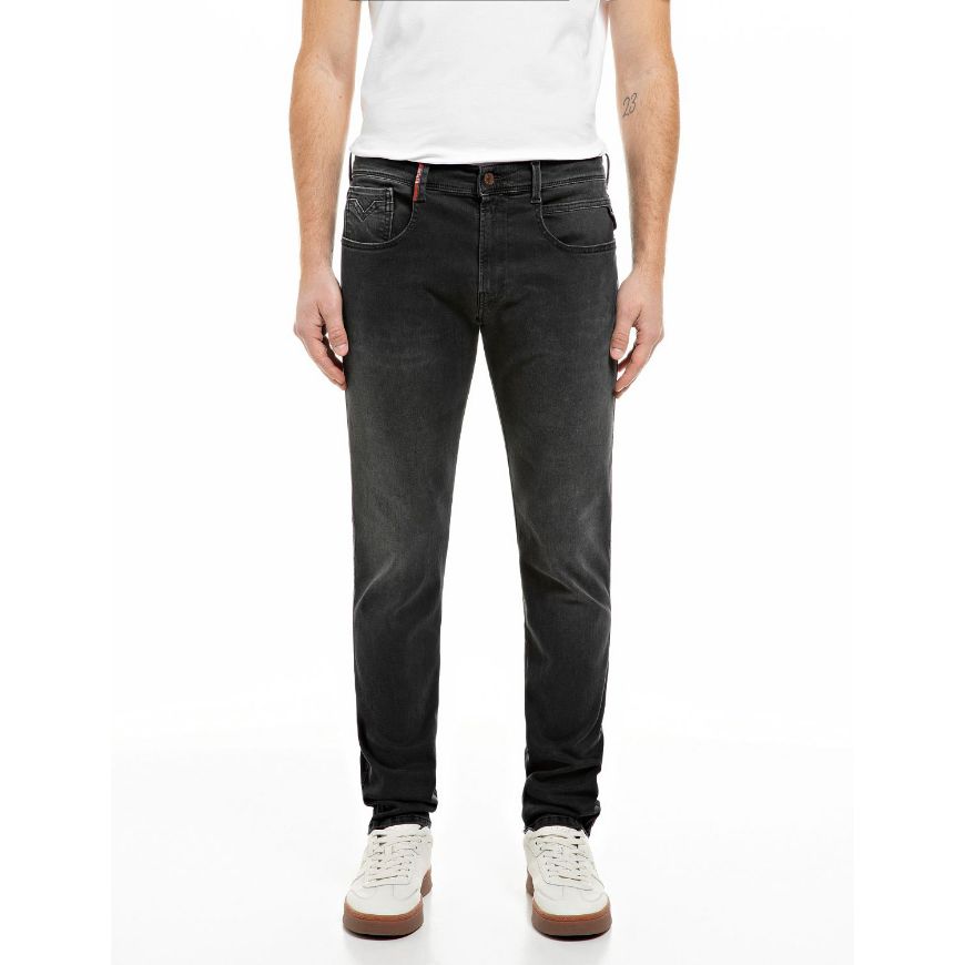 Picture of REPLAY MEN'S ANBASS SLIM-FIT HYPERFLEX BLACK STRETCH DENIM JEANS DARK GREY
