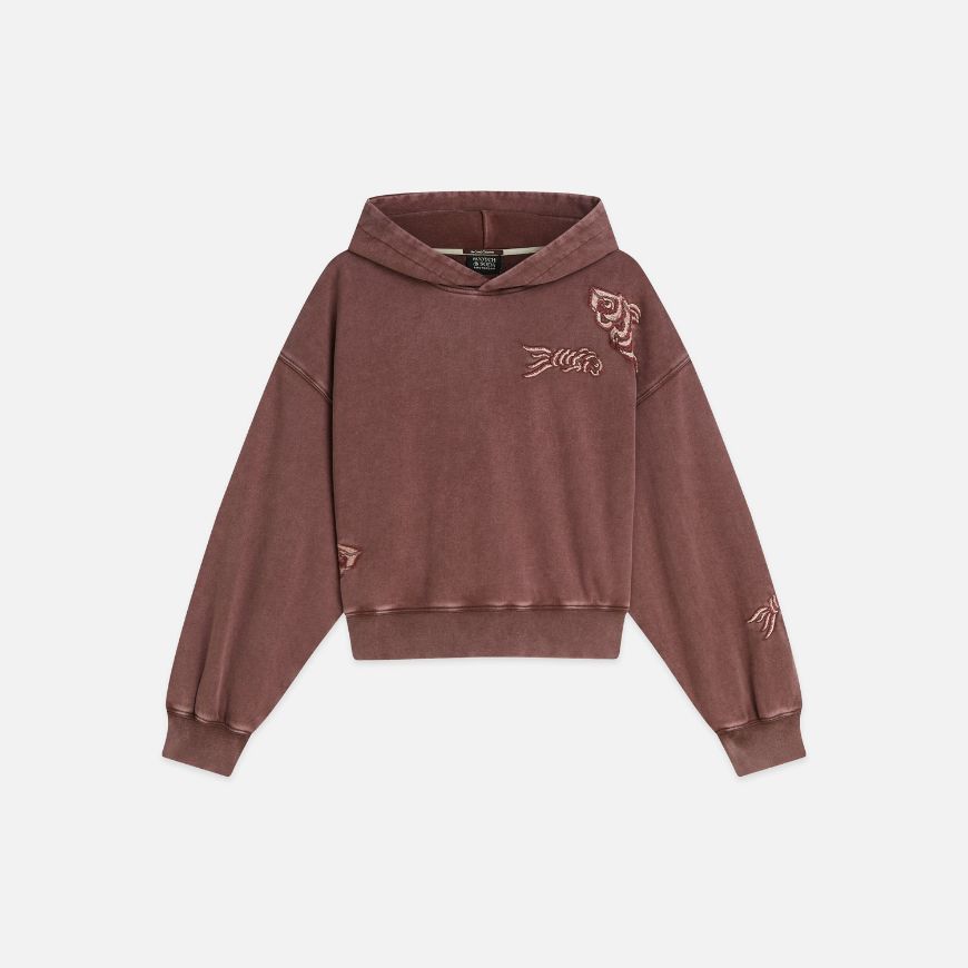 Снимка на SCOTCH&SODA ДАМСКИ СУИТШЪРТ WASHED EMBROIDERED RELAXED FIT HOODIE - BITTER CHOCOLATE