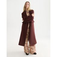 Picture of SCOTCH&SODA WOMEN'S DOUBLE BREASTED WOOL BLEND LONG COAT - BITTER CHOCOLATE 4