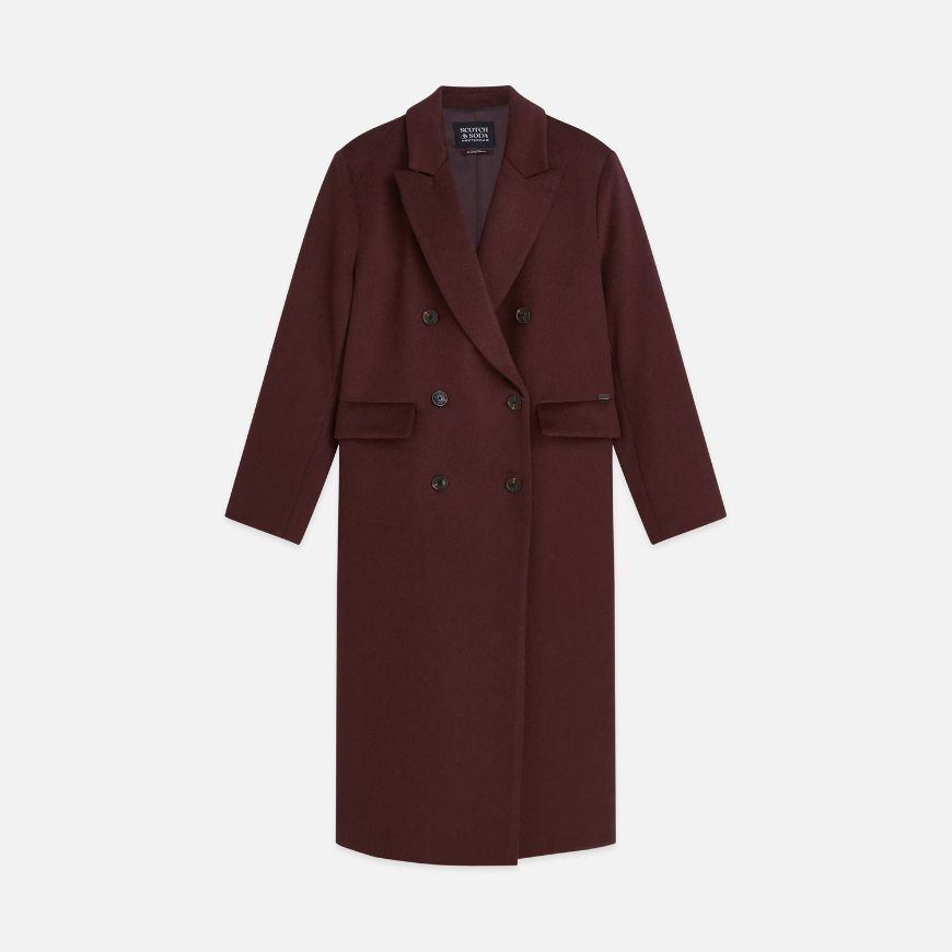 Picture of SCOTCH&SODA WOMEN'S DOUBLE BREASTED WOOL BLEND LONG COAT - BITTER CHOCOLATE