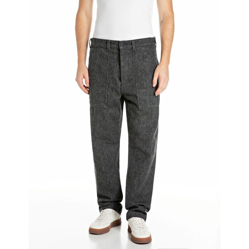 Picture of REPLAY MEN'S BRYEN REGULAR-FIT WOOLLY BLACK COTTON DENIM JEANS DARK GREY