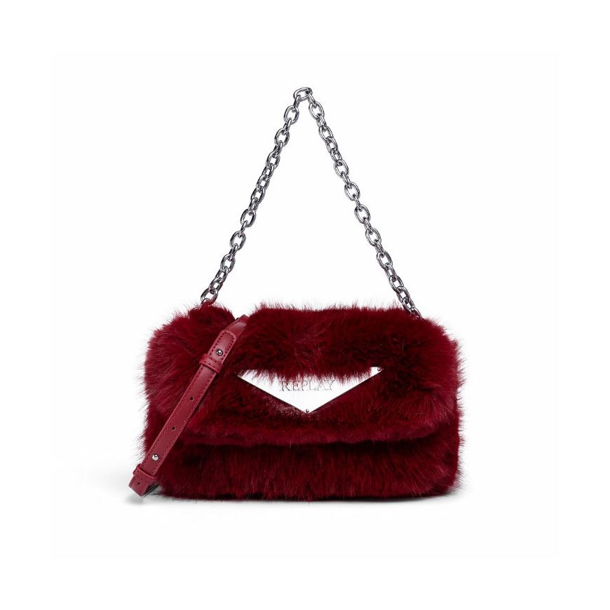 Снимка на REPLAY ДАМСКА ЧАНТА LONG FURRY TEXTILE CROSSBODY BAG WITH CHAIN RED