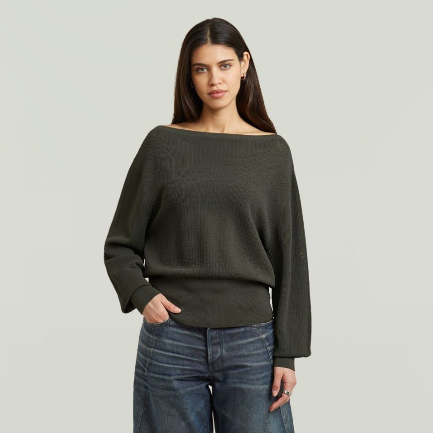 Снимка на G-STAR ДАМСКИ ПУЛОВЕР OPEN NECK STRUCTURE KNIT ASFALT