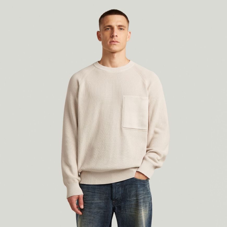 Снимка на G-STAR МЪЖКИ ПУЛОВЕР RAGLAN RIBBED POCKET PULLOVER WHITEBAIT