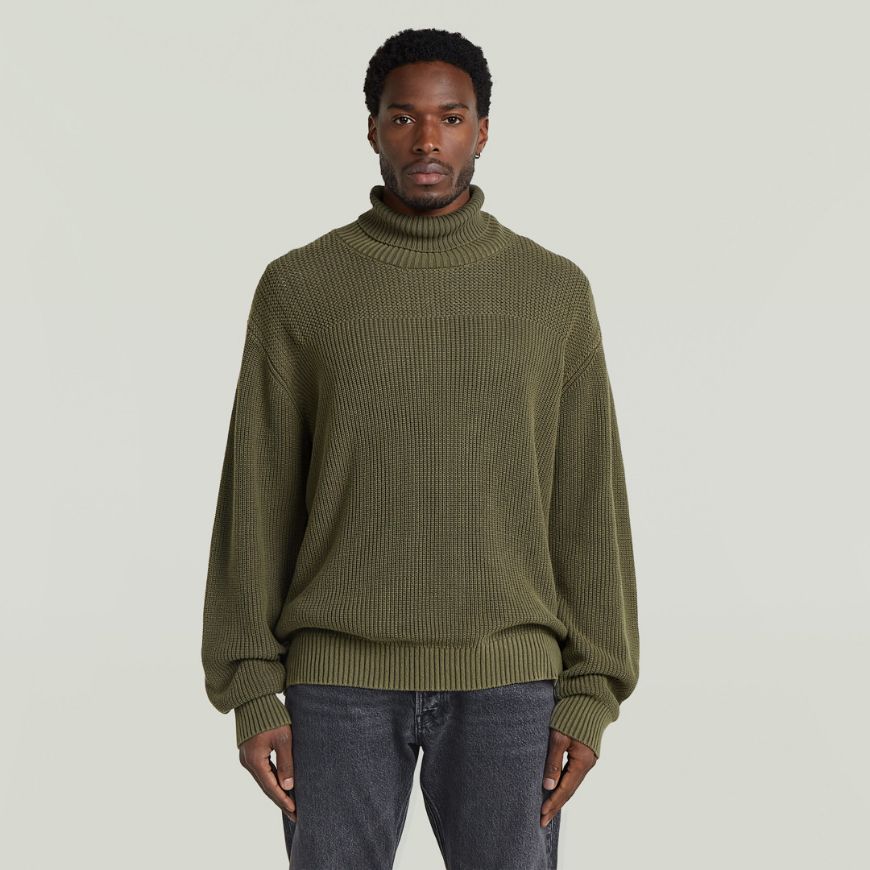 Снимка на G-STAR МЪЖКИ ПУЛОВЕР WASHED RIBBED ROLL NECK KNIT DARK KHAKI GD