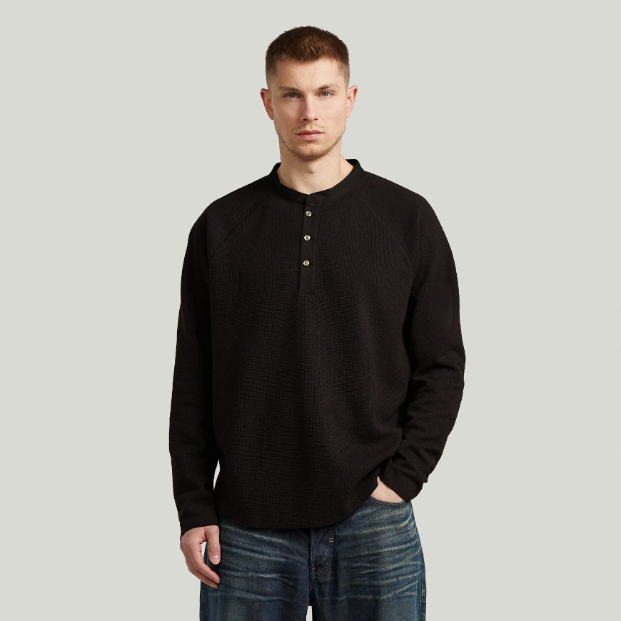 Снимка на G-STAR МЪЖКА БЛУЗА WAFFLE HENLEY RELAXED T-SHIRT DK BLACK