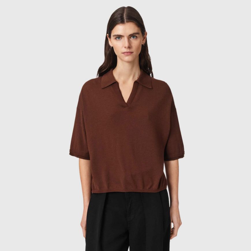 Picture of ALLSAINTS WOMEN'S BERN POLO HOT CHOC BROWN