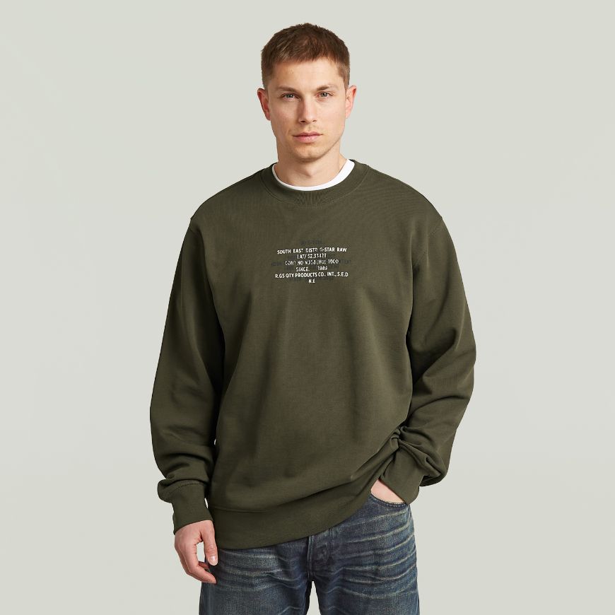 Picture of G-STAR MEN'S MULTI TEXT SWEATER BLACK OLIVE