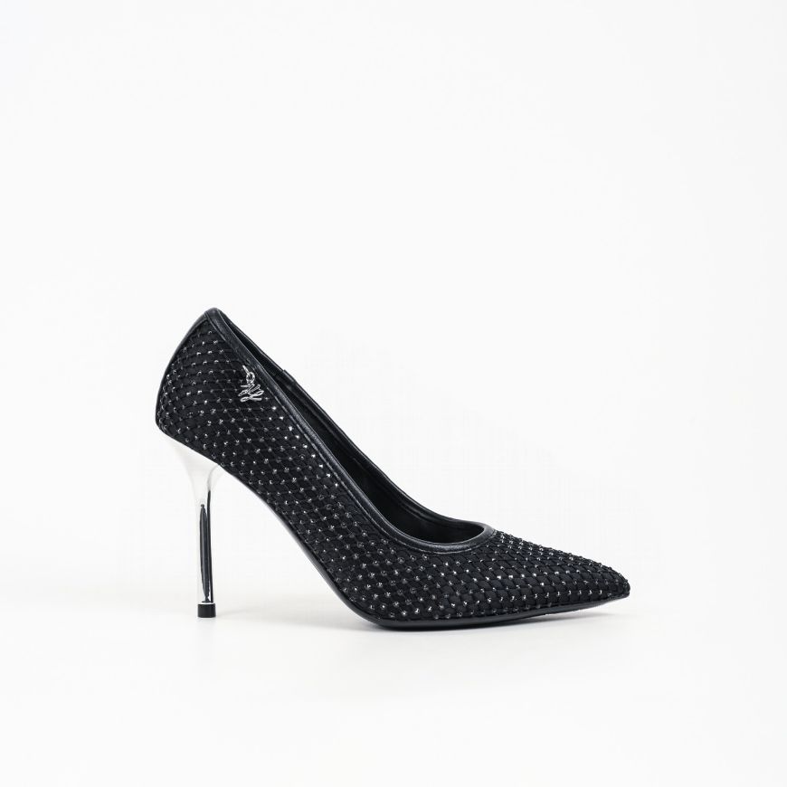 Снимка на KARL LAGERFELD ДАМСКИ ОБУВКИ SARABANDE GEMSTONE NET COURT HEELS BLACK W/SILVER