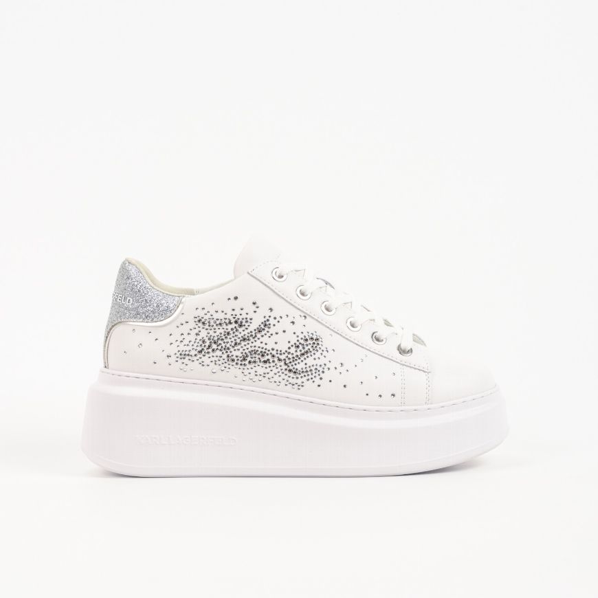 Снимка на KARL LAGERFELD ДАМСКИ СПОРТНИ ОБУВКИ ANAKAPRI RHINESTONE SIGNIA LOW SNEAKERS WHITE W/SILVER