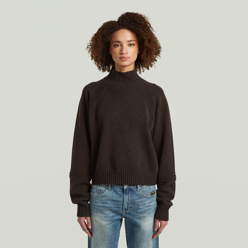 Picture of G-STAR WOMEN'S HEAVY MOTO TURTLE KNIT COFFEE BEAN
