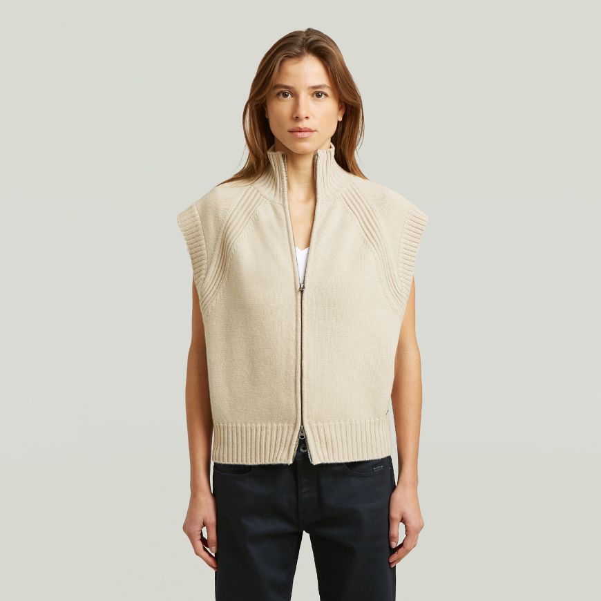 Picture of G-STAR WOMEN'S HEAVY MOTO ZIP VEST KNIT DK BRICK