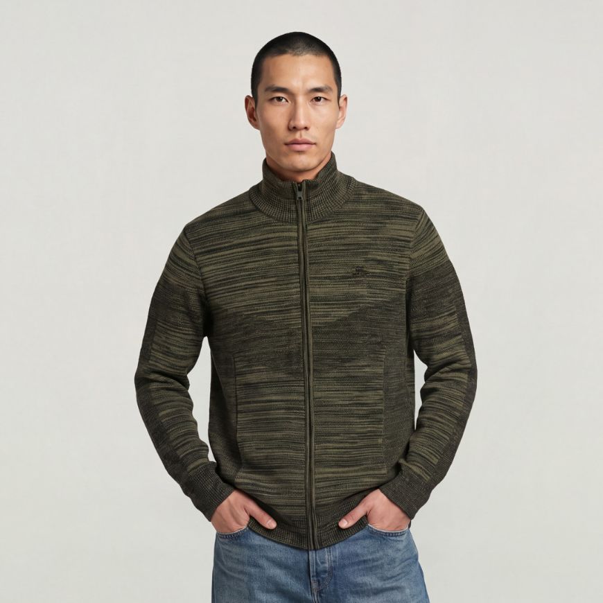 Picture of G-STAR MEN'S 3D BIKER FULL ZIP KNIT DK BLACK/BLACK OLIVE
