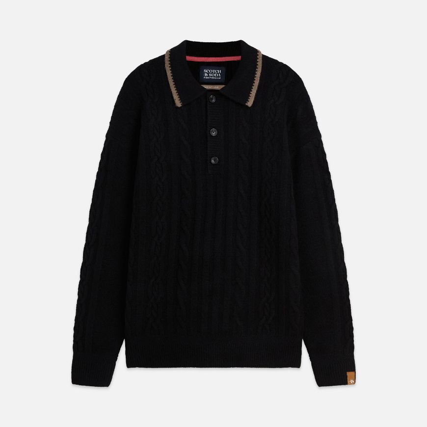 Снимка на SCOTCH&SODA МЪЖКИ ПУЛОВЕР SOFT KNIT POLO CABLE DROPPED SHOULDER - METEORITE