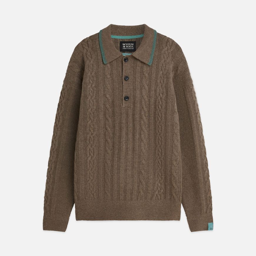 Снимка на SCOTCH&SODA МЪЖКИ ПУЛОВЕР SOFT KNIT POLO CABLE DROPPED SHOULDER - WALNUT