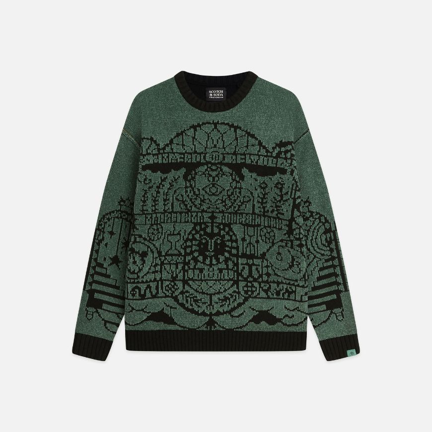 Снимка на SCOTCH&SODA МЪЖКИ ПУЛОВЕР CHENILLE JACQUARD WOOL-BLEND DROPPED SHOULDER - DARK FOREST