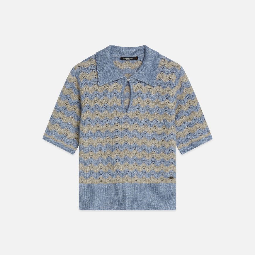 Снимка на SCOTCH&SODA ДАМСКИ ПУЛОВЕР POINTELLE STITCH SHORT SLEEVE - STONEWASH STRIPE