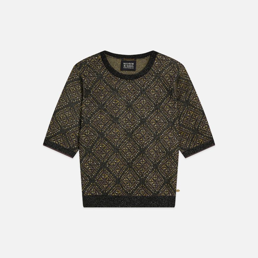 Снимка на SCOTCH&SODA ДАМСКИ ПУЛОВЕР JACQUARD SHORT-SLEEVED - METEORITE