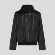 Picture of KARL LAGERFELD WOMEN'S KNIT COLLAR LEATHER JACKET BLACK 2