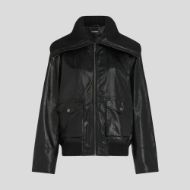 Picture of KARL LAGERFELD WOMEN'S KNIT COLLAR LEATHER JACKET BLACK 1