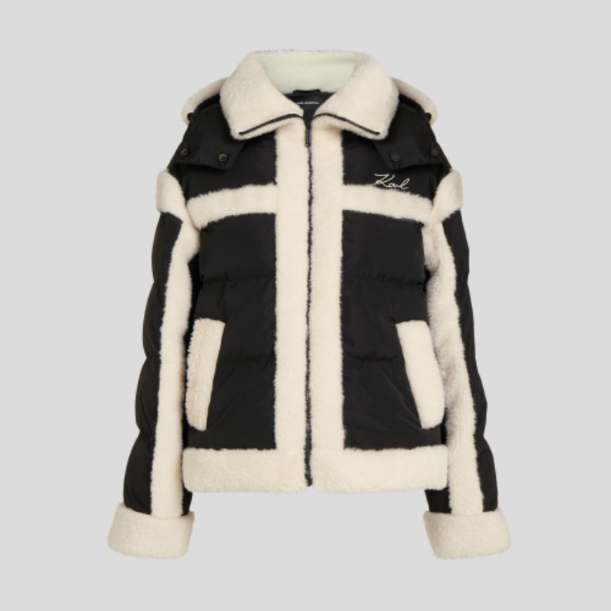 Picture of KARL LAGERFELD WOMEN'S SHEARLING CONTRAST PUFFER BLACK