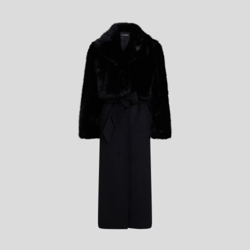 Picture of KARL LAGERFELD WOMEN'S FAUX FUR DETAIL COAT BLACK
