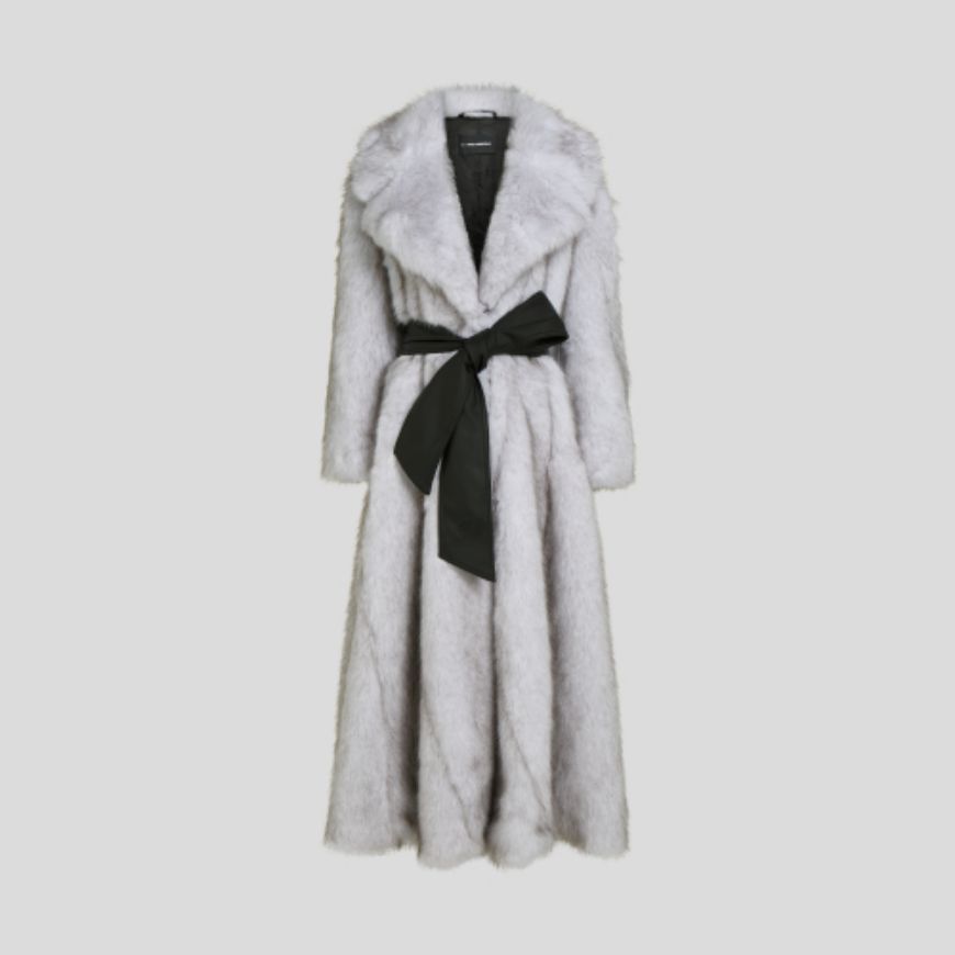Picture of KARL LAGERFELD WOMEN'S STUDIO LONG FAUX FUR COAT WHITE/BLACK