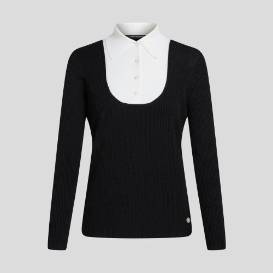 Снимка на KARL LAGERFELD ДАМСКИ ПУЛОВЕР CONTRAST BIB KNIT TOP BLACK