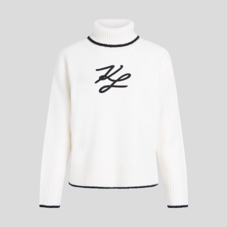 Снимка на KARL LAGERFELD ДАМСКИ ПУЛОВЕР SOUTACHE TURTLENECK SWEATER WHITE/BLACK