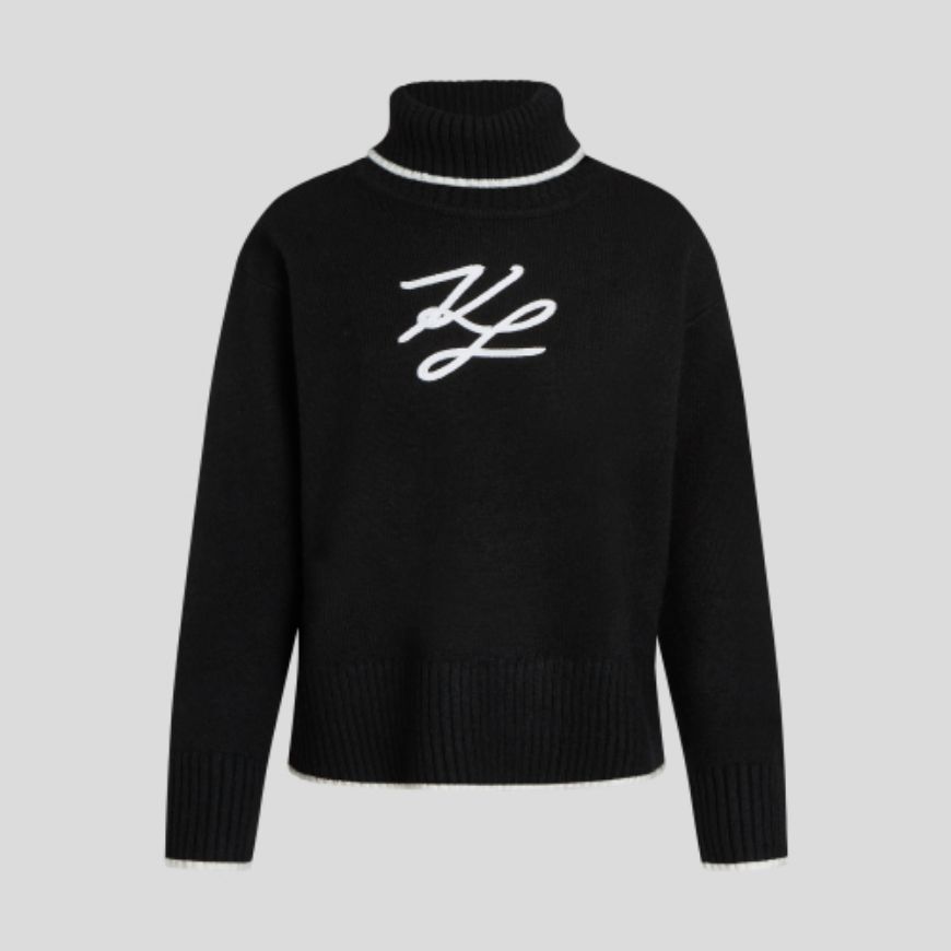 Снимка на KARL LAGERFELD ДАМСКИ ПУЛОВЕР SOUTACHE TURTLENECK SWEATER BLACK/WHITE