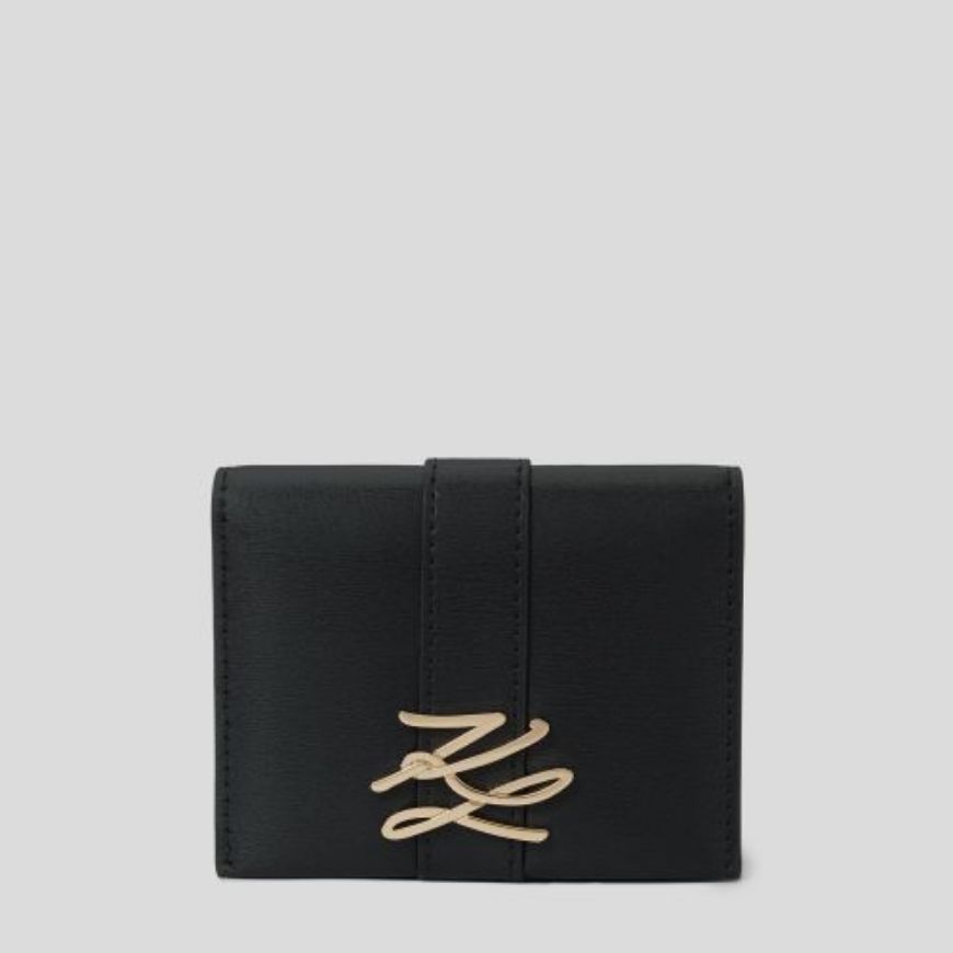 Picture of KARL LAGERFELD WOMEN'S K/AUTOGRAPH DROP BIFOLD CARD HOLDER GP BLACK/GOLD