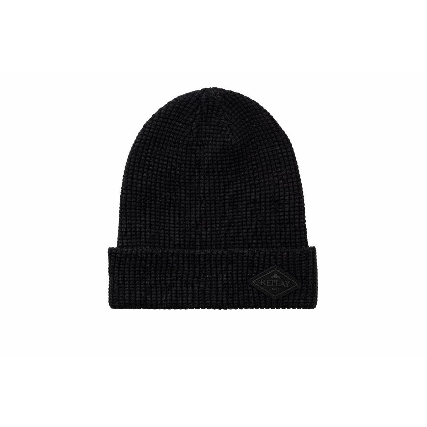 Picture of REPLAY UNISEX KNITTED BEANIE BLACK
