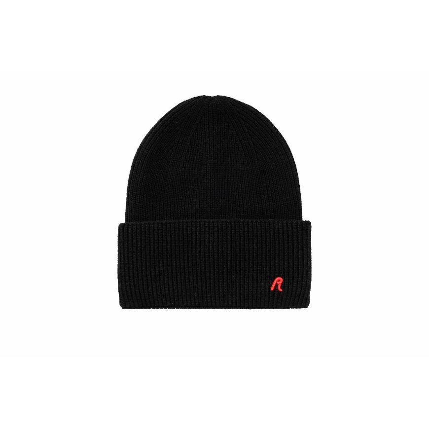 Picture of REPLAY UNISEX KNITTED BEANIE WITH R EMBROIDERY BLACK