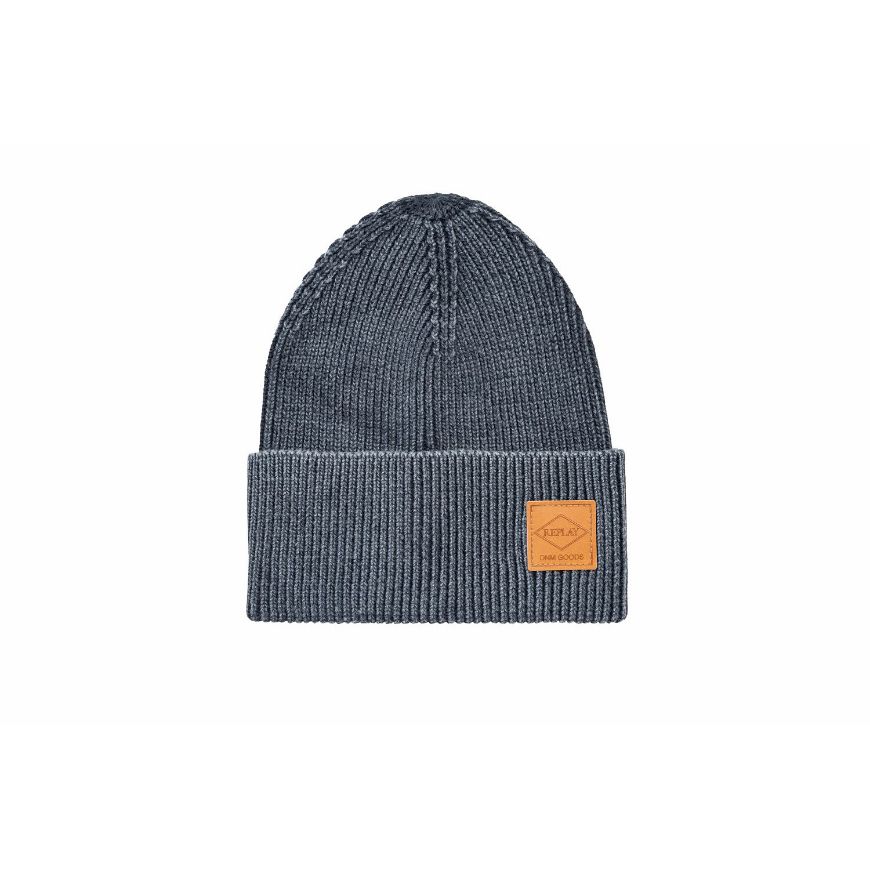 Picture of REPLAY UNISEX KNITTED BEANIE WITH DIAMOND LOGO BLUEBERRY