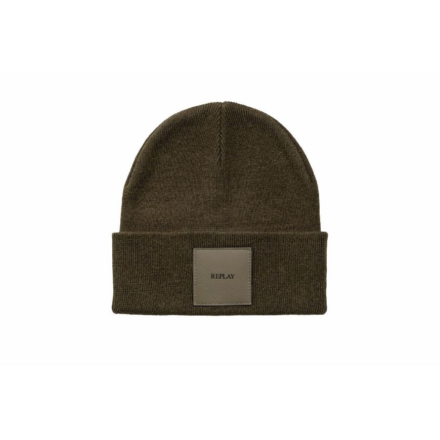 Снимка на REPLAY UNISEX KNITTED HAT WITH SQUARE PATCH MILITARY OLIVE