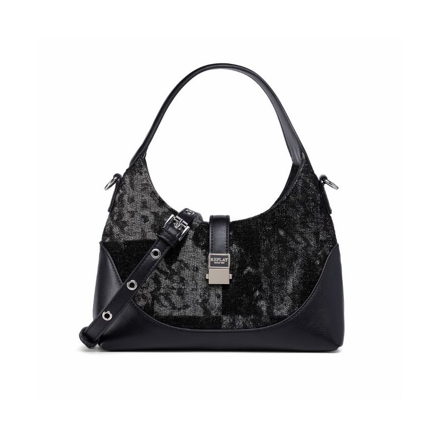 Снимка на REPLAY ДАМСКА ЧАНТА MONOGRAM PRINTED GOBELIN HOBO BAG BLACK