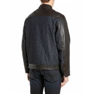 Picture of REPLAY MEN'S LEATHER & DENIM BIKER JACKET DARK CHOCOLATE 2