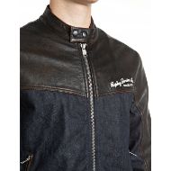 Picture of REPLAY MEN'S LEATHER & DENIM BIKER JACKET DARK CHOCOLATE 3