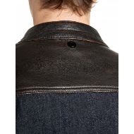 Picture of REPLAY MEN'S LEATHER & DENIM BIKER JACKET DARK CHOCOLATE 5