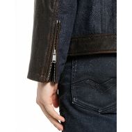 Picture of REPLAY MEN'S LEATHER & DENIM BIKER JACKET DARK CHOCOLATE 7