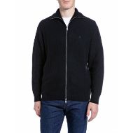Picture of REPLAY MEN'S LAMBSWOOL VISCOSE BLEND CARDIGAN WITH ZIP AND HIGH NECK BLACK 1