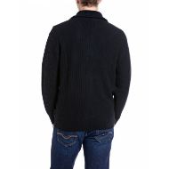 Picture of REPLAY MEN'S LAMBSWOOL VISCOSE BLEND CARDIGAN WITH ZIP AND HIGH NECK BLACK 2
