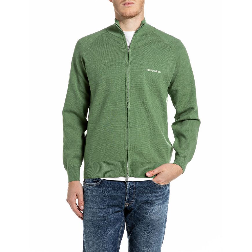 Picture of REPLAY MEN'S VISCOSE BLEND FULL-ZIP CARDIGAN WITH HIGH NECK VINEYARD GREEN