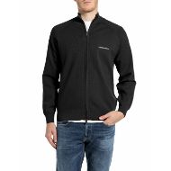 Picture of REPLAY MEN'S VISCOSE BLEND FULL-ZIP CARDIGAN WITH HIGH NECK BLACK 1