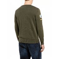 Picture of REPLAY MEN'S COTTON GARMENT SWEATER WITH LETTERING AND PATCHES IVY GREEN 2